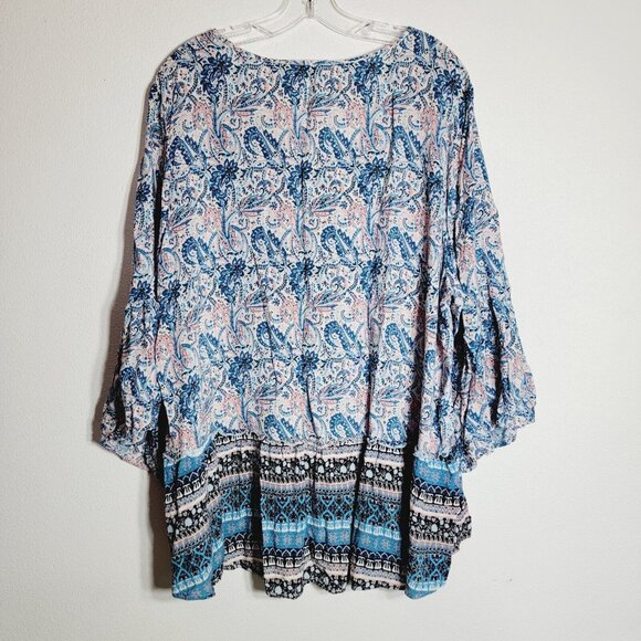 Cato Pink Paisley Peasant Top Plus Size 26/28 Bell Sleeve Lightweight Pullover‎ - Picture 3 of 5